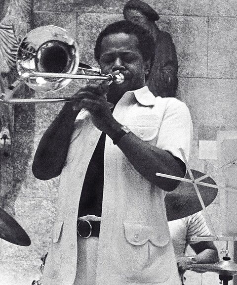 Slide Hampton mit der Posaune bei einem Konzert in Rochester, New York, USA, August 1978.